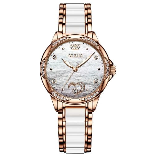 Montre-Bracelet Pour Femmes,Automatique,Mécanique,En Acier Inoxydable,Céramique,C?ur,Diamant,Pour Filles - Type White Face