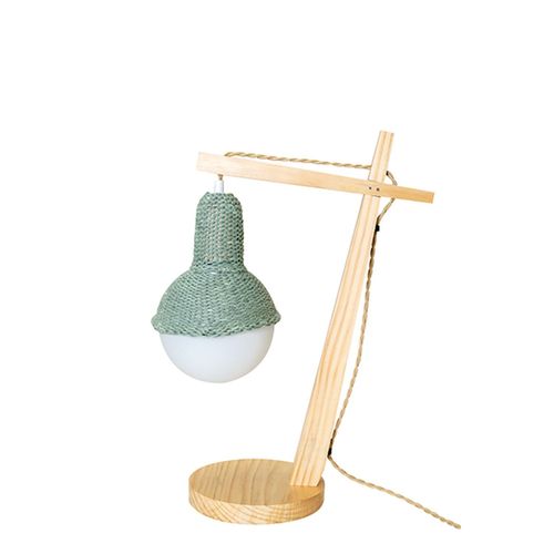 Lampe De Bureau Ou De Chevet En Bois Avec Abat-Jour En Laine - Bleu Arctique