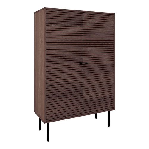 Buffet Haut 2 Portes Effet Tasseaux Teinté Chêne Foncé