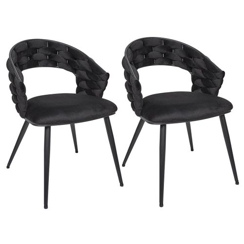 Lot De 2 Chaises En Velours Noir Pieds Métal Noir