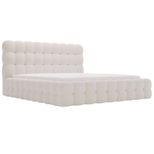 Lit Rembourré Avec Rangement Bouclé Beige 180x200