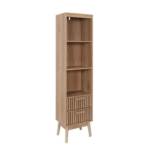 Rangement Colonne 3 Etagères 2 Tiroirs Effet Bois Avec Tasseaux