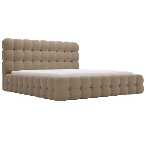 Lit Rembourré Avec Rangement Bouclé Marron 180x200