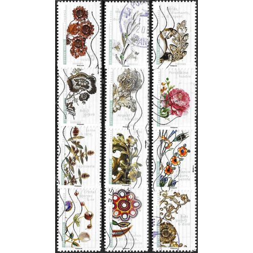 France 2017, Belle Série Complète 12 Timbres Yvert 1410 À 1421, Fleurs Et Métiers D'art, Oblitérés, Tbe.