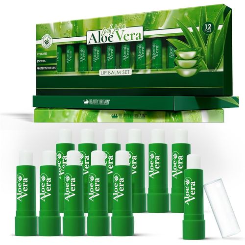 Lot De 12 X Baumes À Lèvres Aloe Vera Soin Des Lèvres Hydratant Longue Durée Unisexe,Cire D'abeille,Vitamine E,Oméga-3 