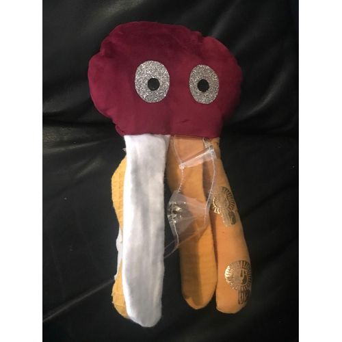 Doudou Peluche Pieuvre Bordeau Jaune Et Blanc Yeux Brillants 25cm