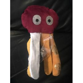 Doudou Peluche Pieuvre Bordeau Jaune Et Blanc Yeux Brillants 25cm