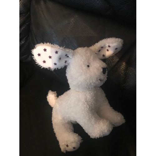 Petit Doudou Peluche Chien Blanc Etoiles Noir 15cm