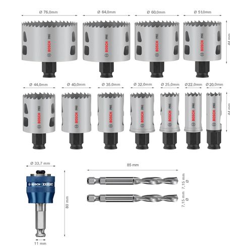 Bosch Pro Power Change Plus Jeu de 14 scies cloches multi-matériaux