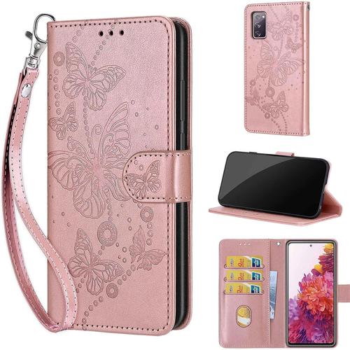 Coque Pour Samsung Galaxy S20 Fe 5g/S20 Fe 4g/S20 Fe 2022 Étui, Antichoc Premium En Cuir Portefeuille Etui Housse Pour Samsung Galaxy S20 Fe Lite/S20 Fan/S20 Lite Rose Or