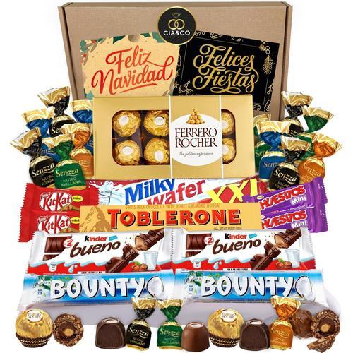 Coffret De Noël Gourmand ¿ +20 Chocolats Ferrero Rocher, Toblerone, Kinder Bueno, Bounty, Mars, Twix, Kit Kat Et Huesitos