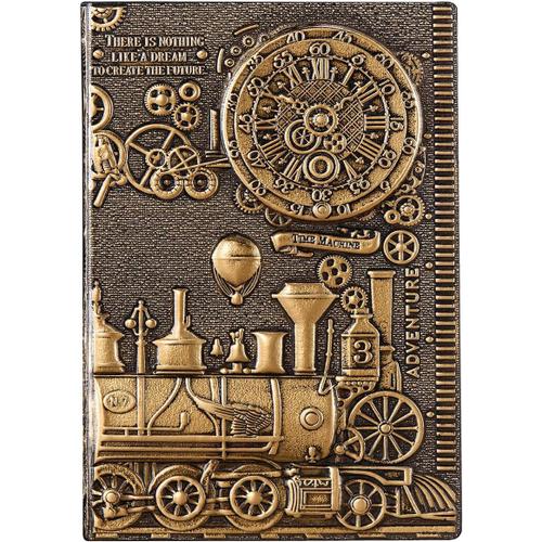 Carnet De Voyage En Cuir, Carnet Ligné A5 Couverture Rigide, Relief, 200 Pages, Fait Main, Journal Intime Vintage Cahier De Notes Notebook Calepin Bloc Note, Cadeau Femme Homme Train 3d Bronze