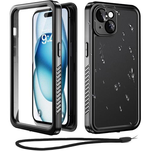 Pour Coque Iphone 15 Étanche Antichoc-Ip68 Waterproof Chantier Protection [Avec Protection Écran+Camera]-360 Intégrale Full Body Militaire Étui Iphone 15 (6,1"")-Noir