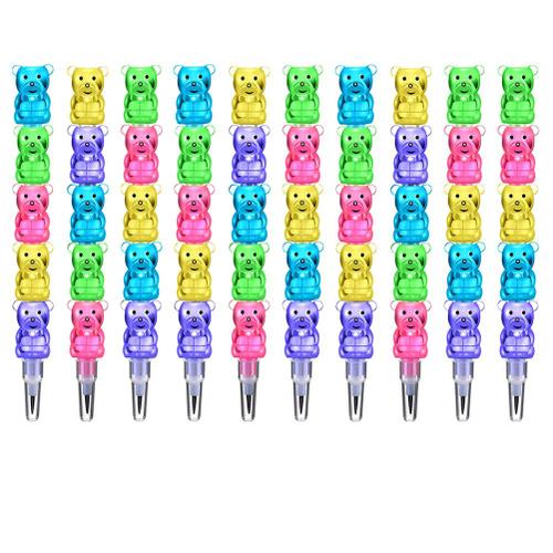 12pcs Crayons Empilables Crayons Ours En Plastique 5 En 1 Crayons De Couleur Empilables
