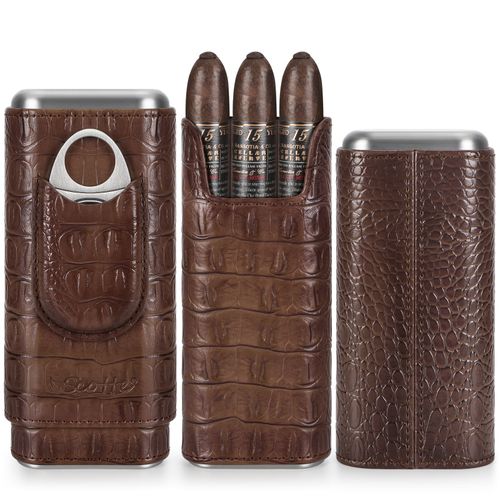 Étui à cigares en cuir Scotte pour hommes,étui à cigares de voyage,93,bois,humidificateur à cigares portable avec - Marron[D606]