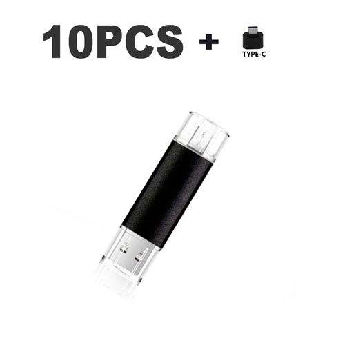 10 clés USB 2.0 OTG 3 en 1,support à mémoire de 32GB 64GB 128GB 256GB,Micro lecteur Flash type-c,cadeau - Type Black-16GB