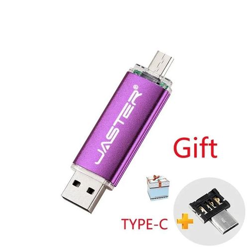 JASTER Gratuit adaptateurs TYPE-C USB 2.0 Flash Drive 128GB Métal Pen Drive 64GB En Gros 2ni1 Memory Stick 32GB Capacité Réelle U disque - Type Purple-16GB