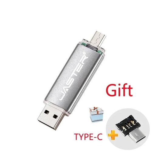 JASTER Gratuit adaptateurs TYPE-C USB 2.0 Flash Drive 128GB Métal Pen Drive 64GB En Gros 2ni1 Memory Stick 32GB Capacité Réelle U disque - Type Silver-8GB