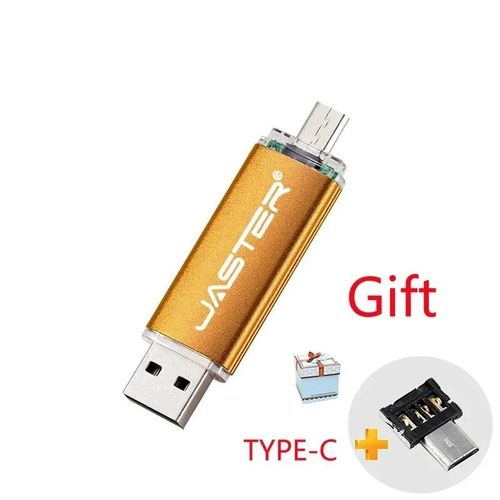 JASTER Gratuit adaptateurs TYPE-C USB 2.0 Flash Drive 128GB Métal Pen Drive 64GB En Gros 2ni1 Memory Stick 32GB Capacité Réelle U disque - Type Gold-64GB