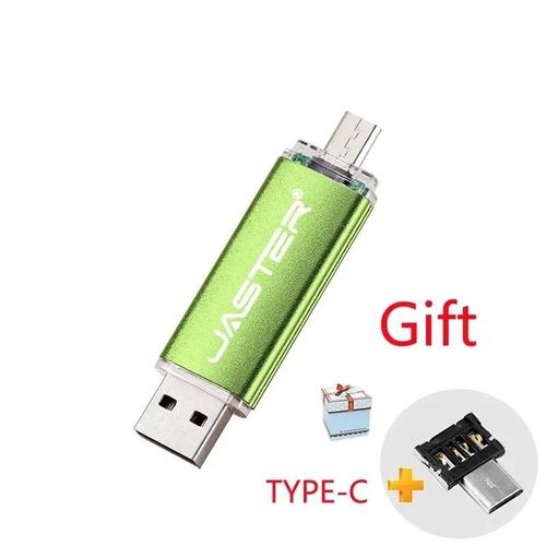 JASTER Gratuit adaptateurs TYPE-C USB 2.0 Flash Drive 128GB Métal Pen Drive 64GB En Gros 2ni1 Memory Stick 32GB Capacité Réelle U disque - Type Green-128GB