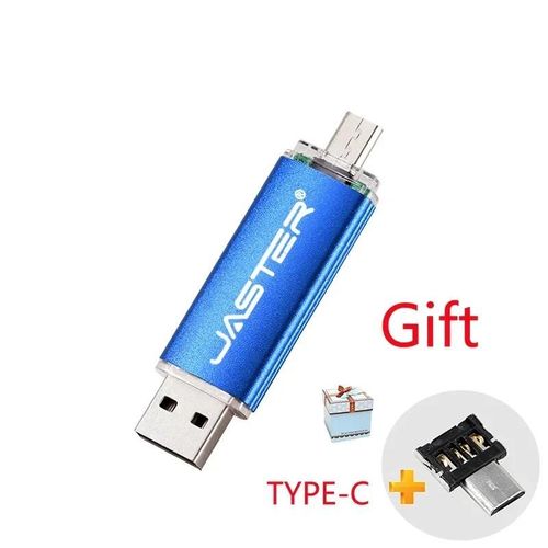 JASTER Gratuit adaptateurs TYPE-C USB 2.0 Flash Drive 128GB Métal Pen Drive 64GB En Gros 2ni1 Memory Stick 32GB Capacité Réelle U disque - Type Blue-32GB