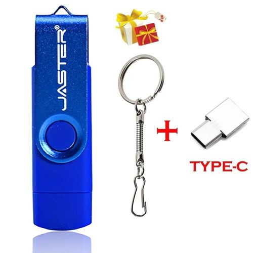 clé USB 3 en 1 OTG haute vitesse,support à mémoire de 64 go rotatif,adaptateur gratuit TYPE-C,cadeau d'affaires,Micro USB - Type blue-16GB