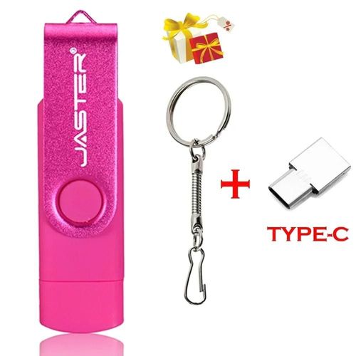 clé USB 3 en 1 OTG haute vitesse,support à mémoire de 64 go rotatif,adaptateur gratuit TYPE-C,cadeau d'affaires,Micro USB - Type pink-16GB