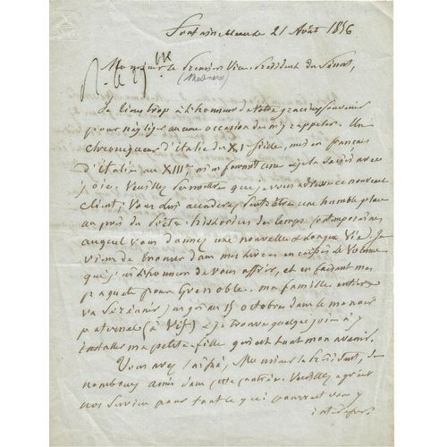 Lettre Manuscrite De 1856 De J. J. Champollion À Mr Jacques-André Mesnard Vice Président Du Senat
