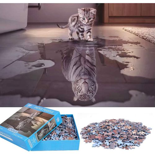 Puzzle Pour Adulte De 1000 Pièces, Matériaux Recyclés De Haute Qualité Et Impression De Haute Définition, Jeu De Famille, Jeu De Team Building, Cadeau Pour Les Amants Ou Les Amis (Chat Et Tigre)