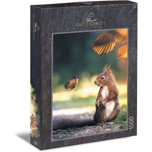 Puzzle « Oreille Pinceau Et Queue D'aronde » Puzzle Distinctif De 1000 Pièces Avec De Petits Amis D'animaux - L'écureuil Énorme Est Surpris Par Le Papillon Bien Camouflé