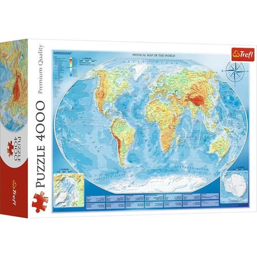 Grande Carte Du Monde Physique 4000 Pièces Qualité Premium Pour Adultes Et Enfants À Partir De 15 Ans Puzzle, Tr45007