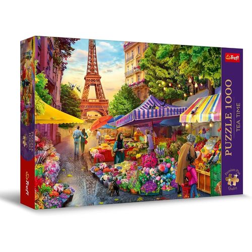 Premium Plus Quality Puzzle Tea Time: Marché Aux Fleurs, Paris - 1000 Pièces, Série D'images Nostalgiques Peintes, Pièces Parfaitement Assorties, Pour Adultes Et Enfants À Partir De 12 Ans