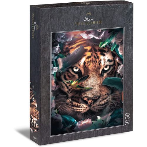 Puzzle « Bijou De Chef » Puzzle Spécial Tigre De 1000 Pièces - Portrait Majestueux Du Tigre Décoré De Plumes Vertes Puzzle Adulte Raffiné
