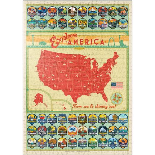Découvrir L'amérique : 50 Blasons D'état, Affiche Vintage - Premium 1000 Pièces Puzzle - Collection Spéciale De Anderson Design Group