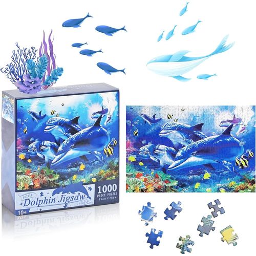 1000 Pièces Puzzle Pour Adultes, Papier Puzzle De L'océan, 50 X 70cm Populaire Puzzle Amusant, Multicolore Pièces De Puzzle En Forme D'animaux, Puzzle Unique De Dauphin Pour Le Jeu Parent Enfant