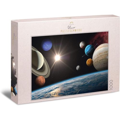 Puzzle ""Étendues Infinies"" Puzzle 1000 Pièces Planètes Et Univers - Vue Animée De L'espace Avec Les Planètes De Notre Système Solaire, Soleil Et Surface De La Terre