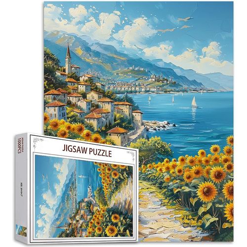 Casse-Tête Tournesols Pour Adultes De 1 000 Pièces, Paysage Océanique, 68,6 X 50,8 Cm, Puzzles Colorés À Faire Soi-Même Pour Décoration De La Maison, Cadeaux, Puzzle Familial, Parfait Pour Les