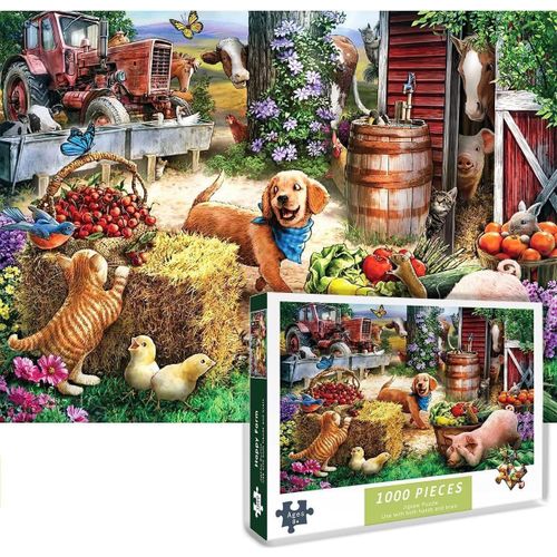 Puzzle 1000 Pièces Heureuse Ferme Petit Chien Et Ferme Animaux De Cachette Puzzle Créatif Pour Adultes Et Enfants À Partir De 14 Ans
