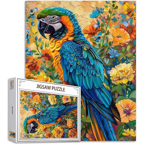 Puzzle Animal 1000 Pièces Pour Adultes, Familles (Perroquet, Fleurs De Jardin, Plantes Tropicales) Pièces S'emboîtent Parfaitement Ensemble 19,7 X 27,6 Pouces Performance Paysage Magique Cadre Puzzle