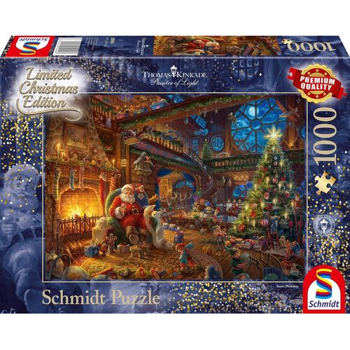 Spiele- Thomas Kinkade Puzzle 1000 Pièces Le Père Noël Et Son Lutin Édition Limitée, 59494, Coloré, 69,3x49,3cm