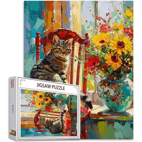 Puzzle Vintage De 1 000 Pièces Pour Adultes - Fleurs Dans Un Vase - Chaises Rétro Puzzle À Faire Soi-Même Pour La Décoration De La Maison, Puzzle Familial Parfait Pour Les Soirées De Jeux -