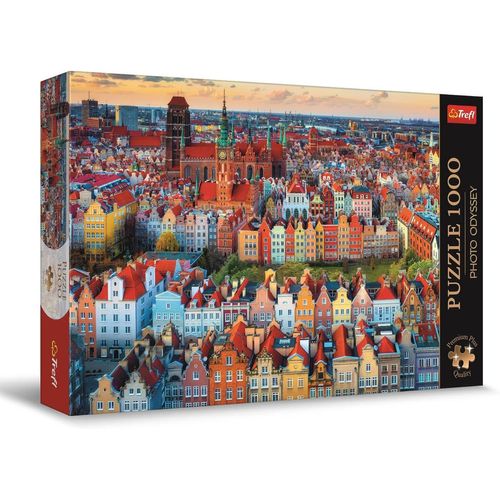 Premium Plus Quality Puzzle Photo Odyssey : Vue Sur La Ville De Gda¿Sk, Pologne : Village D¿Oia, Santorin - 1000 Pièces, Série De Photos Uniques, Pour Adultes Et Enfants À Partir De 12 Ans