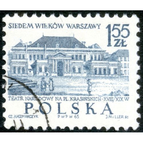 Timbre Oblitéré Polska,Siedem Wiekow Warszawy,Teatr Narodowy Na Pl.Krasinskich Xviii/Xix W,Kaczmarczyk,Miller,1,55 Zl