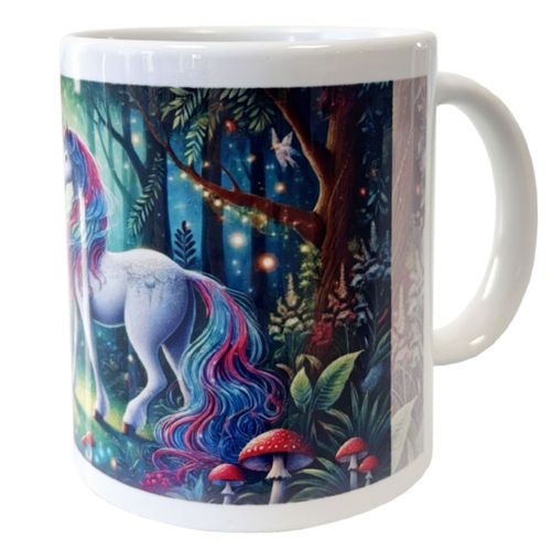Mug En Céramique Blanche Licorne Et Forêt Enchantée