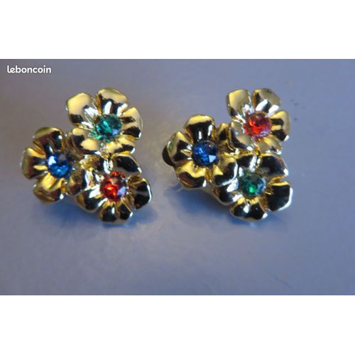 Boucles D'oreille Clips 3 Fleurs Vintage
