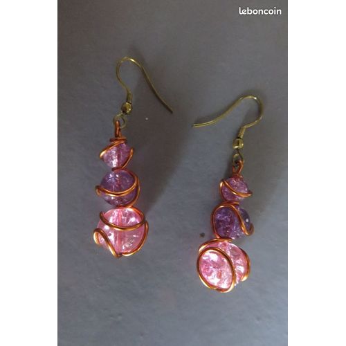 Boucles D'oreilles Pendantes 3 Perles Roses/326