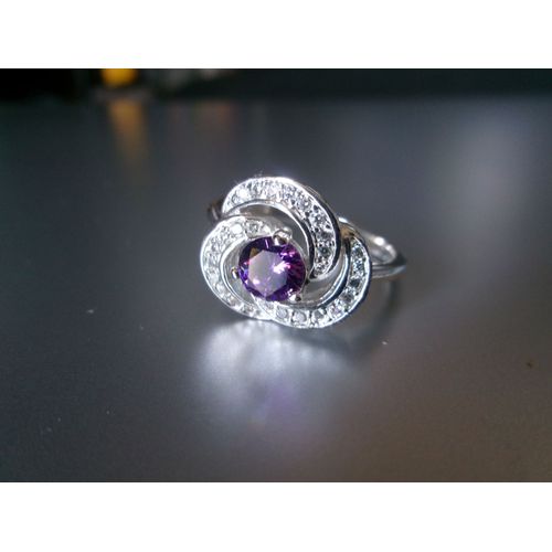 Bague En Argent, Taille 54, En Forme De Tourbillon, Avec Zircons Transparents Et Un Violet