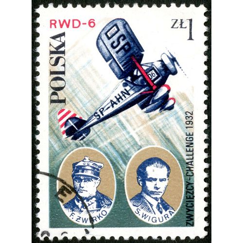 Timbre Oblitéré Polska, Rwd-6, F.Zwirko, S.Wigura, Zwyciezcy - Challenge 1932, Zl 1