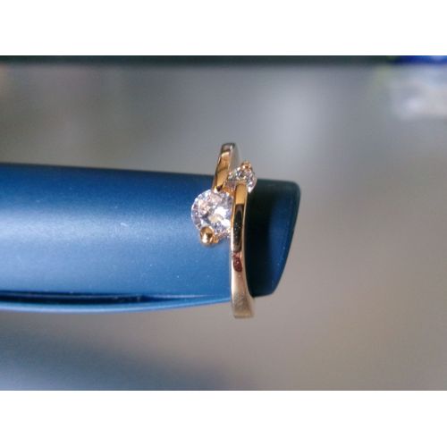 Bague Plaqué Or, 2 Zircons, Taille 50-52, Avec Poinçon