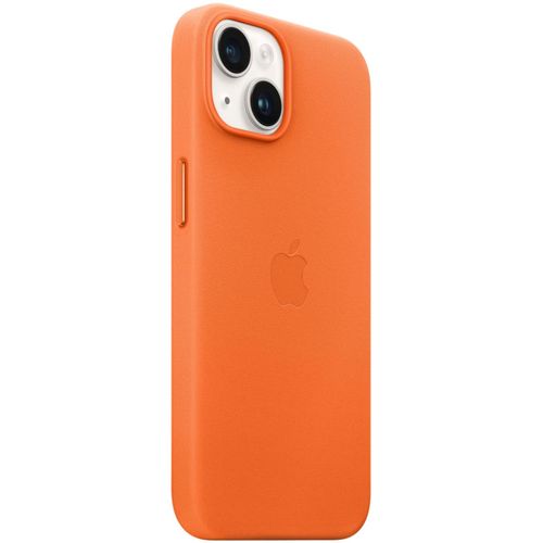 Coque Pochette Arriere Etui en Vrai Cuir Véritable Original Apple Pour iPhone 14 Plus Case MagSafe Orange